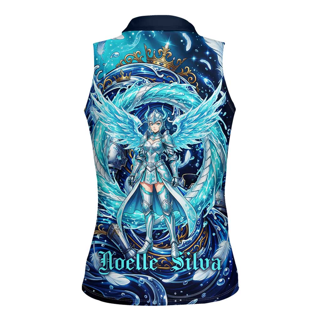 Noelle Silva Black Clover Women Sleeveless Polo Shirt Celestial Armor Anime Style with Oceanic Magic Swirls