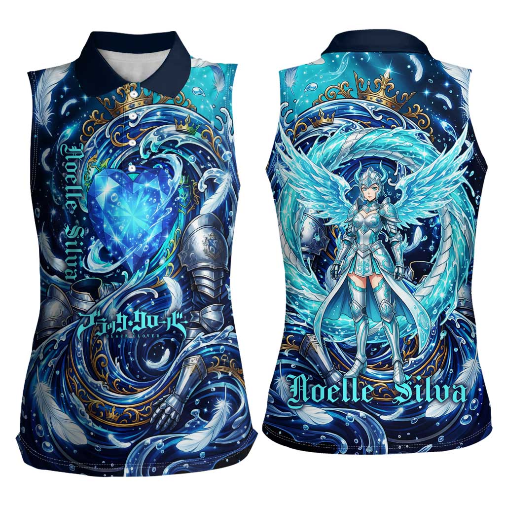 Noelle Silva Black Clover Women Sleeveless Polo Shirt Celestial Armor Anime Style with Oceanic Magic Swirls