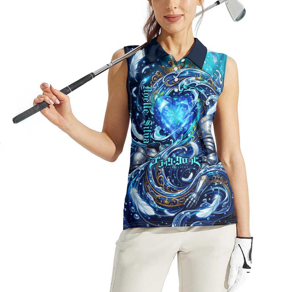 Noelle Silva Black Clover Women Sleeveless Polo Shirt Celestial Armor Anime Style with Oceanic Magic Swirls