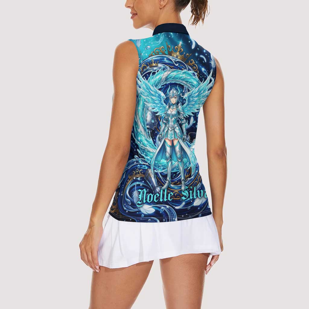 Noelle Silva Black Clover Women Sleeveless Polo Shirt Celestial Armor Anime Style with Oceanic Magic Swirls