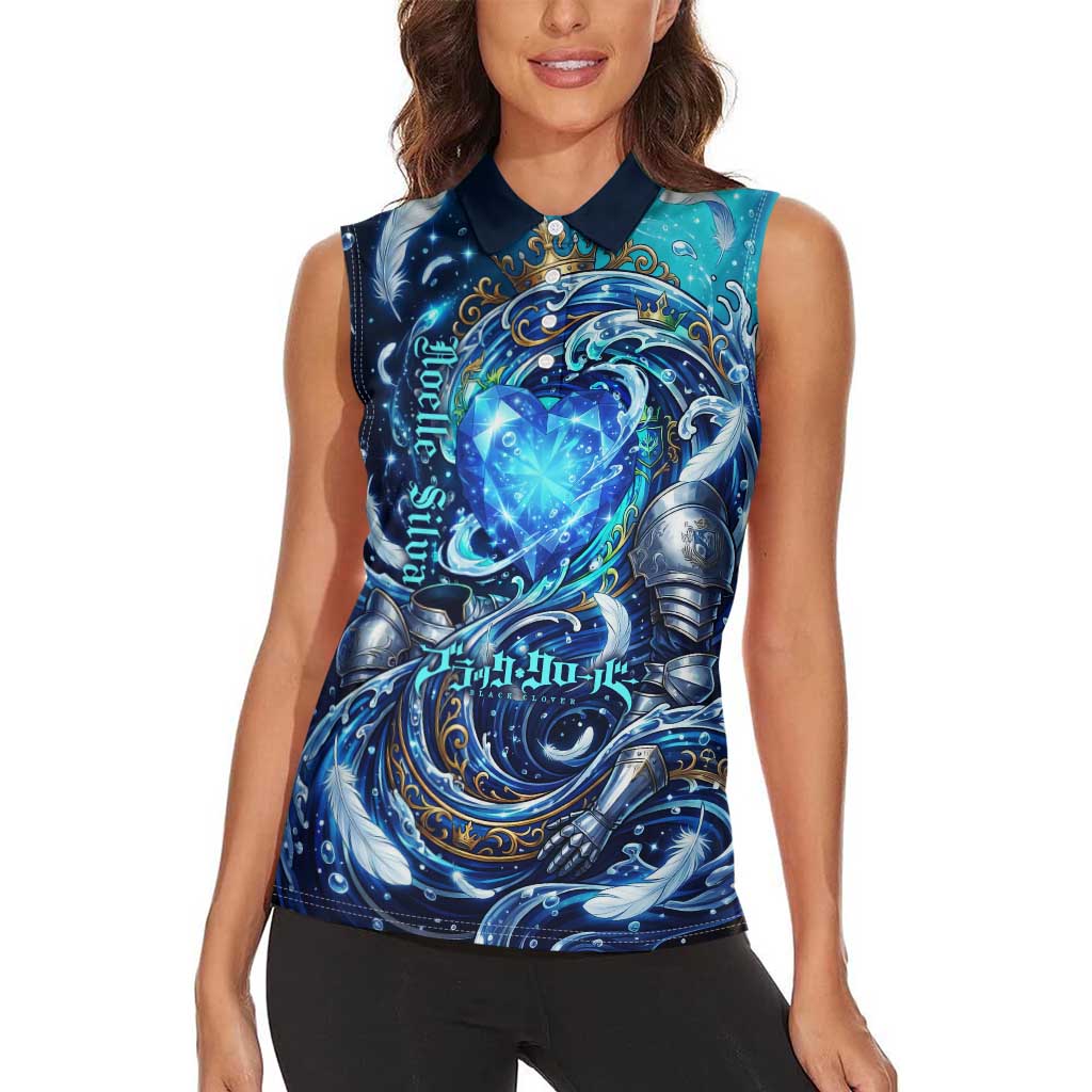 Noelle Silva Black Clover Women Sleeveless Polo Shirt Celestial Armor Anime Style with Oceanic Magic Swirls