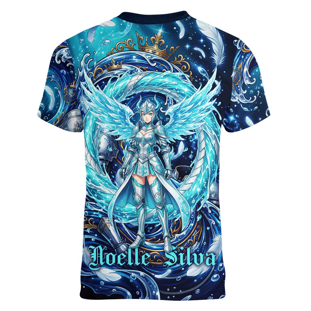 Noelle Silva Black Clover Women V-Neck T-Shirt Celestial Armor Anime Style with Oceanic Magic Swirls