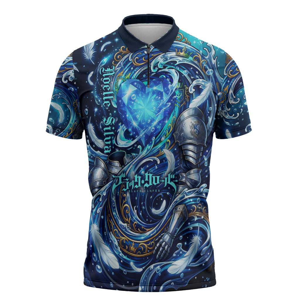 Noelle Silva Black Clover Zipper Polo Shirt Celestial Armor Anime Style with Oceanic Magic Swirls