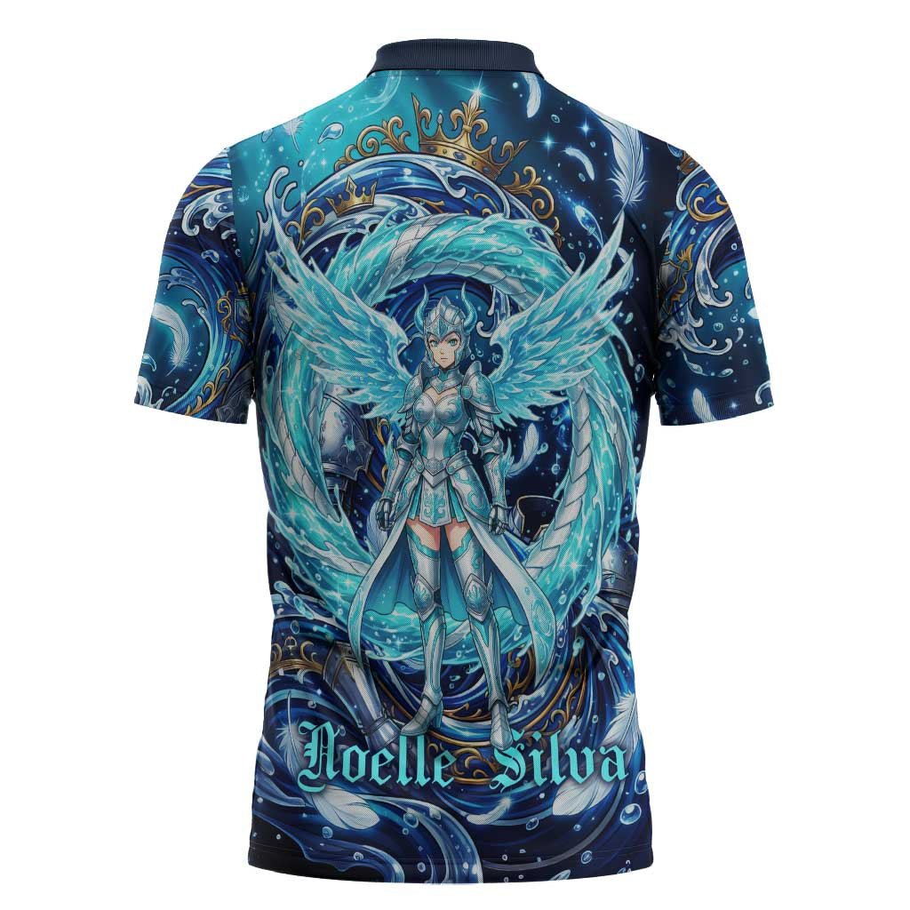 Noelle Silva Black Clover Zipper Polo Shirt Celestial Armor Anime Style with Oceanic Magic Swirls