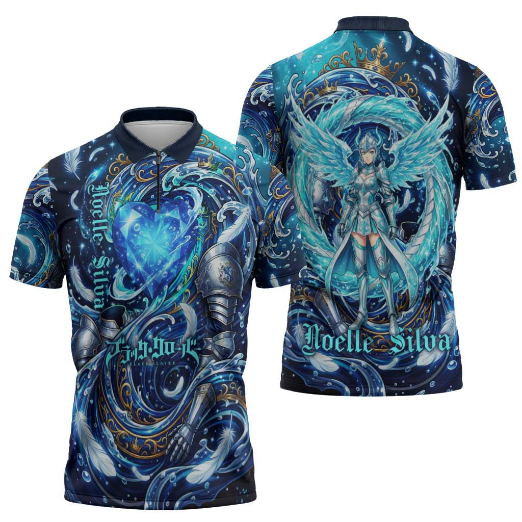 Noelle Silva Black Clover Zipper Polo Shirt Celestial Armor Anime Style with Oceanic Magic Swirls