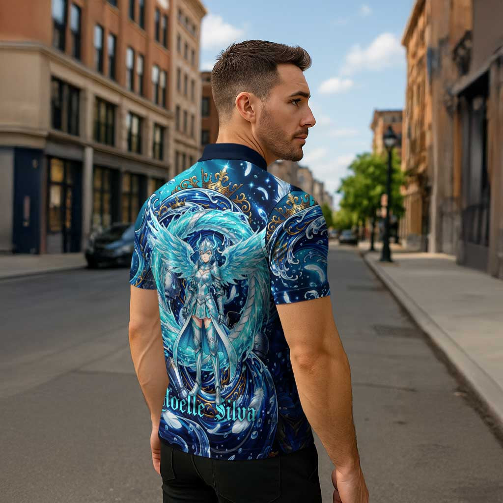 Noelle Silva Black Clover Zipper Polo Shirt Celestial Armor Anime Style with Oceanic Magic Swirls