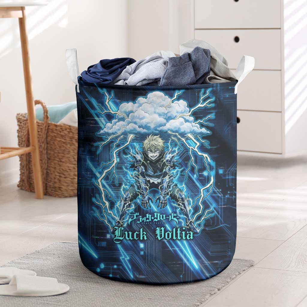 Luck Voltia Black Clover Laundry Basket Tech Lightning Anime Style with Electric Circuit Background