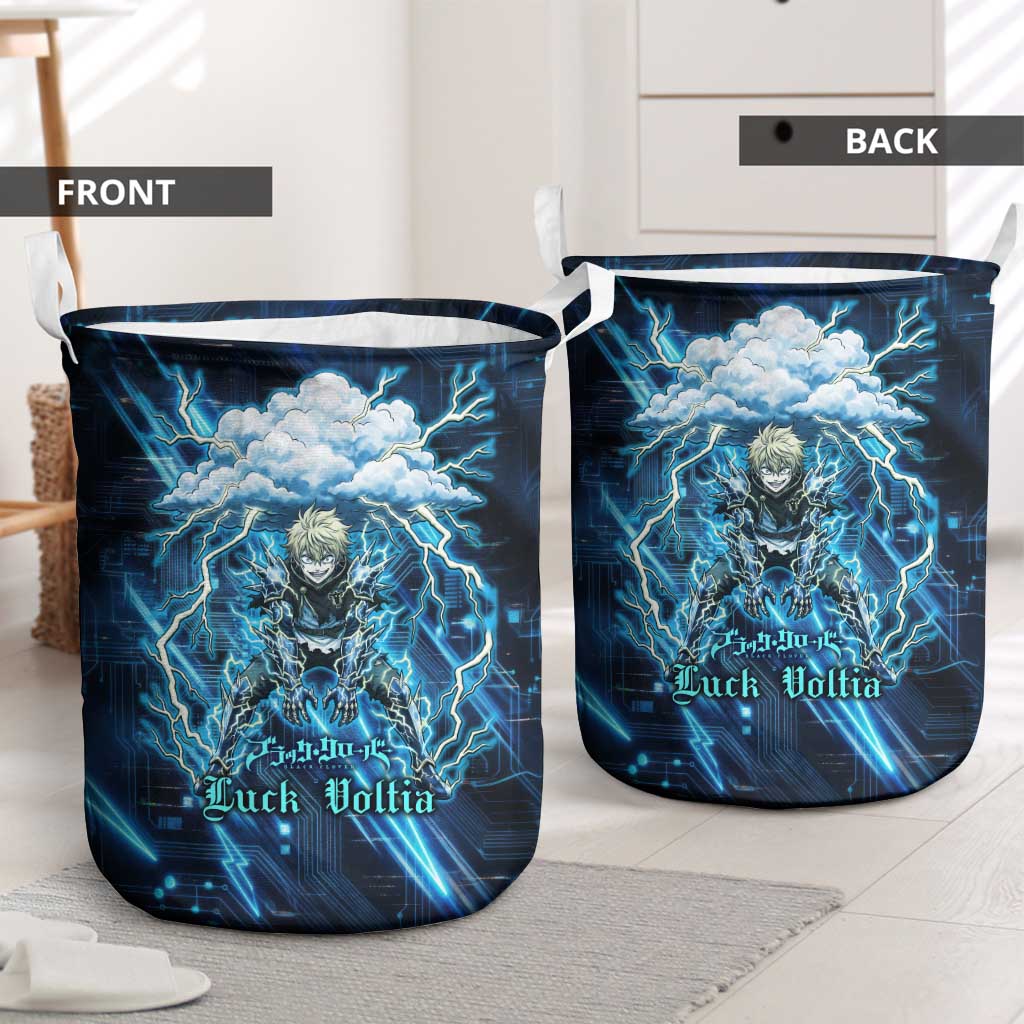 Luck Voltia Black Clover Laundry Basket Tech Lightning Anime Style with Electric Circuit Background
