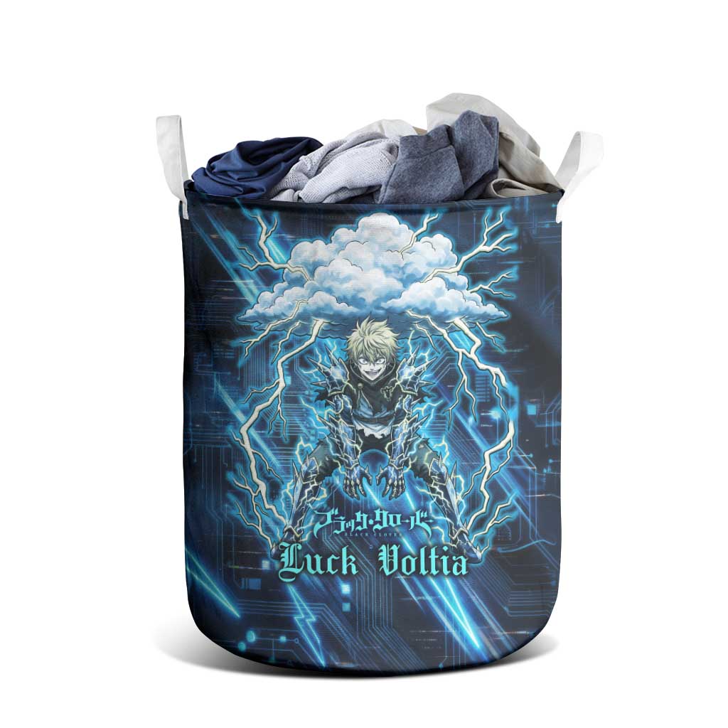 Luck Voltia Black Clover Laundry Basket Tech Lightning Anime Style with Electric Circuit Background
