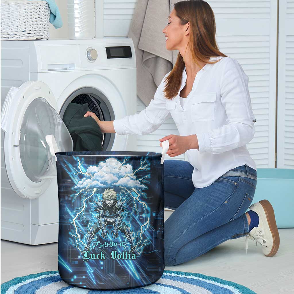 Luck Voltia Black Clover Laundry Basket Tech Lightning Anime Style with Electric Circuit Background