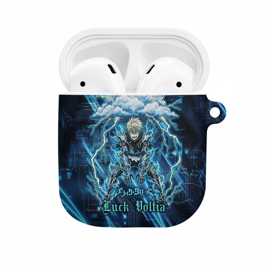 Luck Voltia Black Clover AirPods Case Tech Lightning Anime Style with Electric Circuit Background