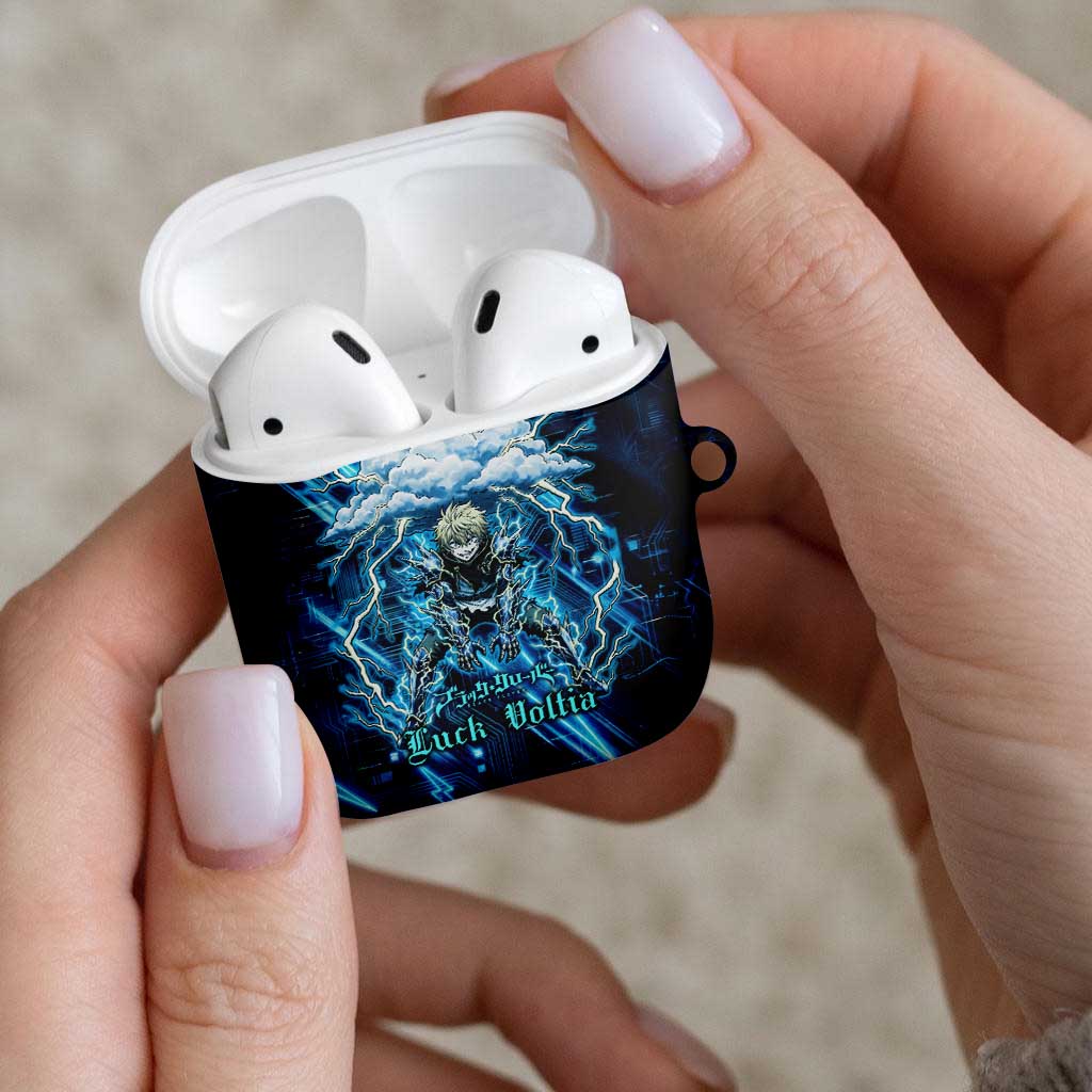 Luck Voltia Black Clover AirPods Case Tech Lightning Anime Style with Electric Circuit Background