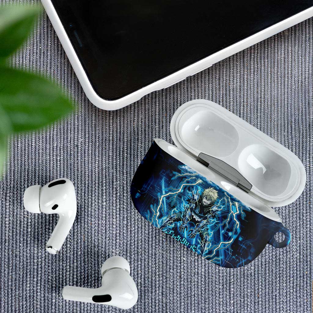 Luck Voltia Black Clover AirPods Case Tech Lightning Anime Style with Electric Circuit Background