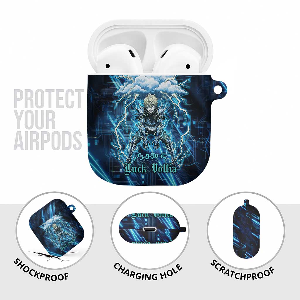 Luck Voltia Black Clover AirPods Case Tech Lightning Anime Style with Electric Circuit Background
