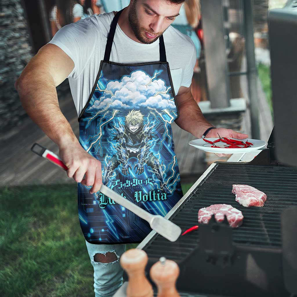 Luck Voltia Black Clover Apron Tech Lightning Anime Style with Electric Circuit Background