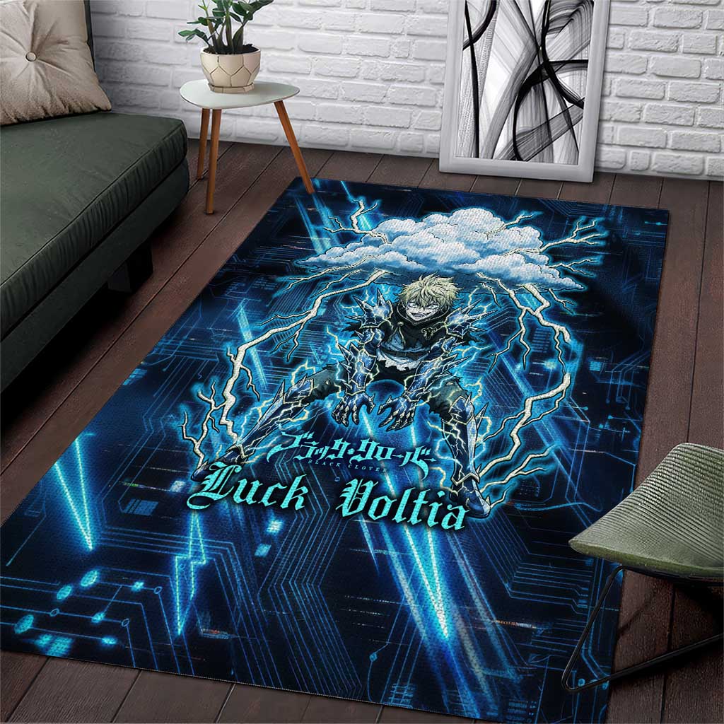 Luck Voltia Black Clover Area Rug Tech Lightning Anime Style with Electric Circuit Background