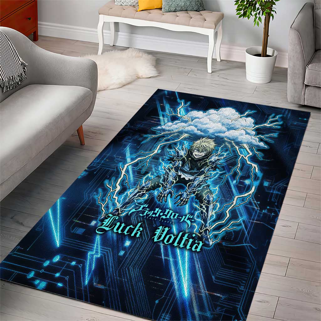 Luck Voltia Black Clover Area Rug Tech Lightning Anime Style with Electric Circuit Background