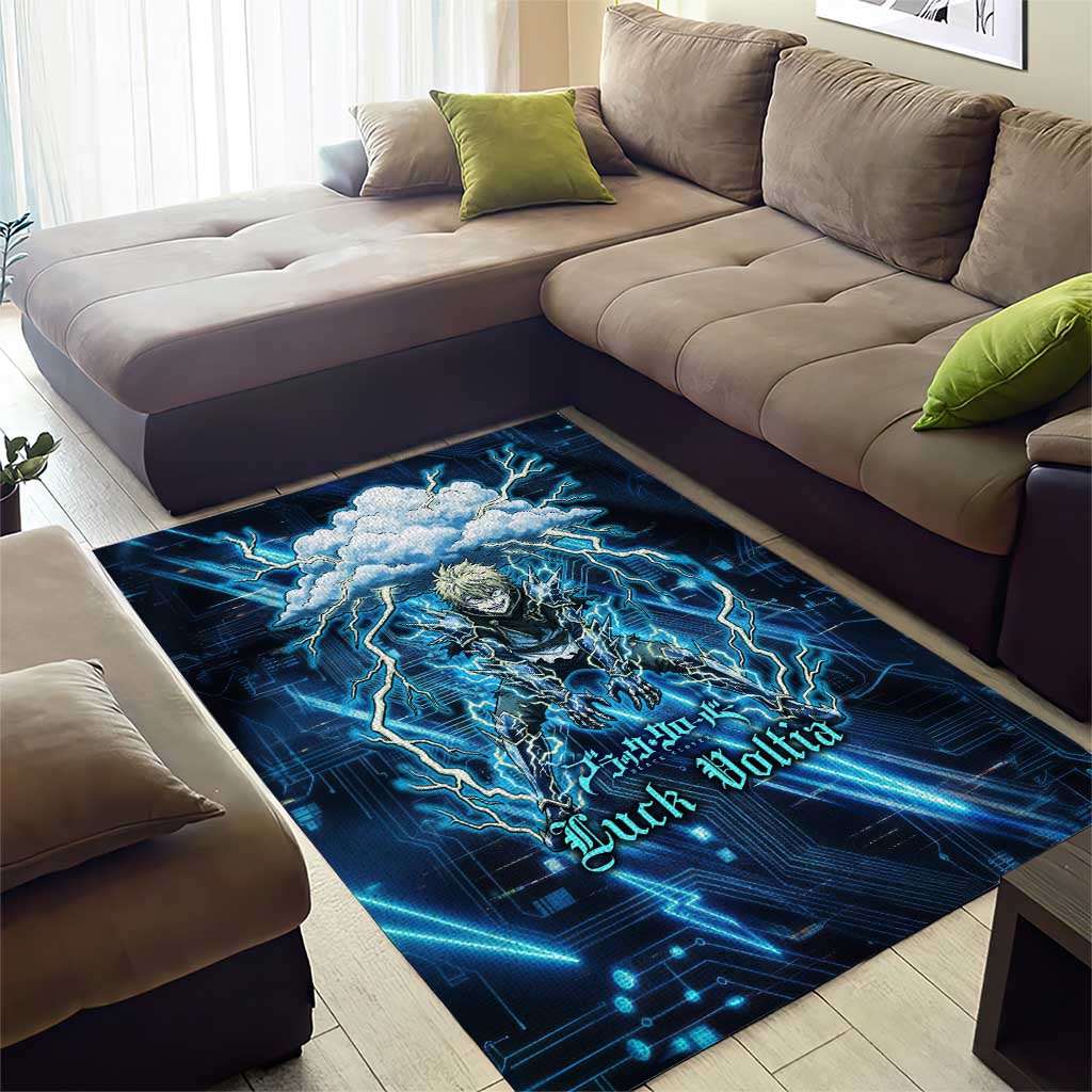 Luck Voltia Black Clover Area Rug Tech Lightning Anime Style with Electric Circuit Background