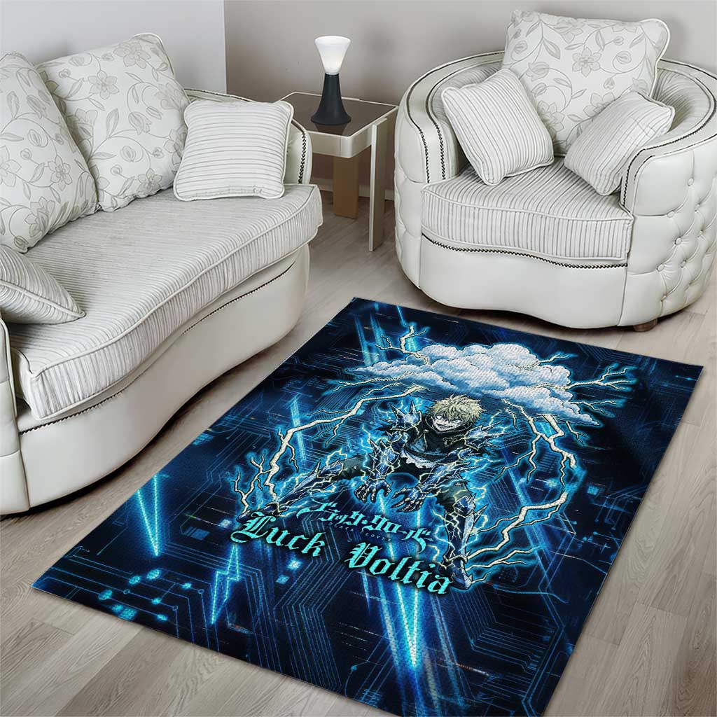 Luck Voltia Black Clover Area Rug Tech Lightning Anime Style with Electric Circuit Background