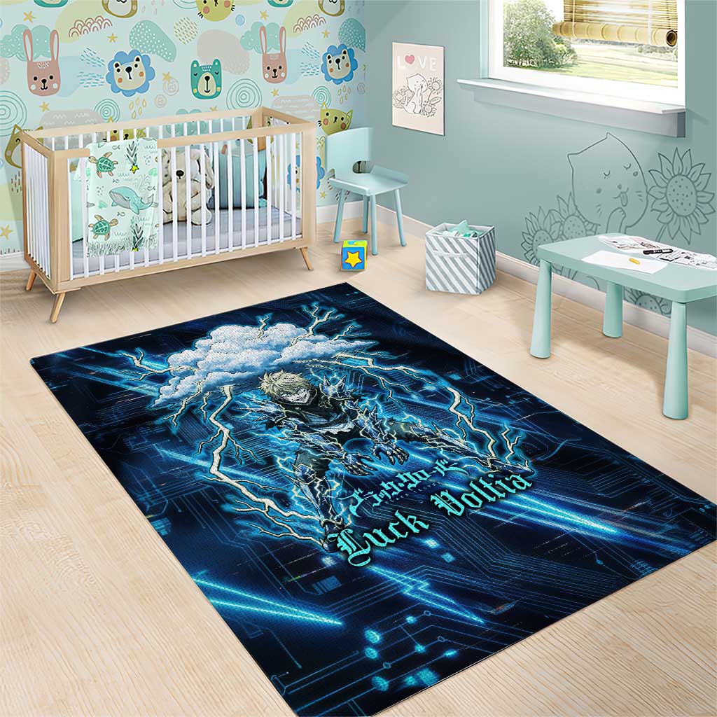 Luck Voltia Black Clover Area Rug Tech Lightning Anime Style with Electric Circuit Background