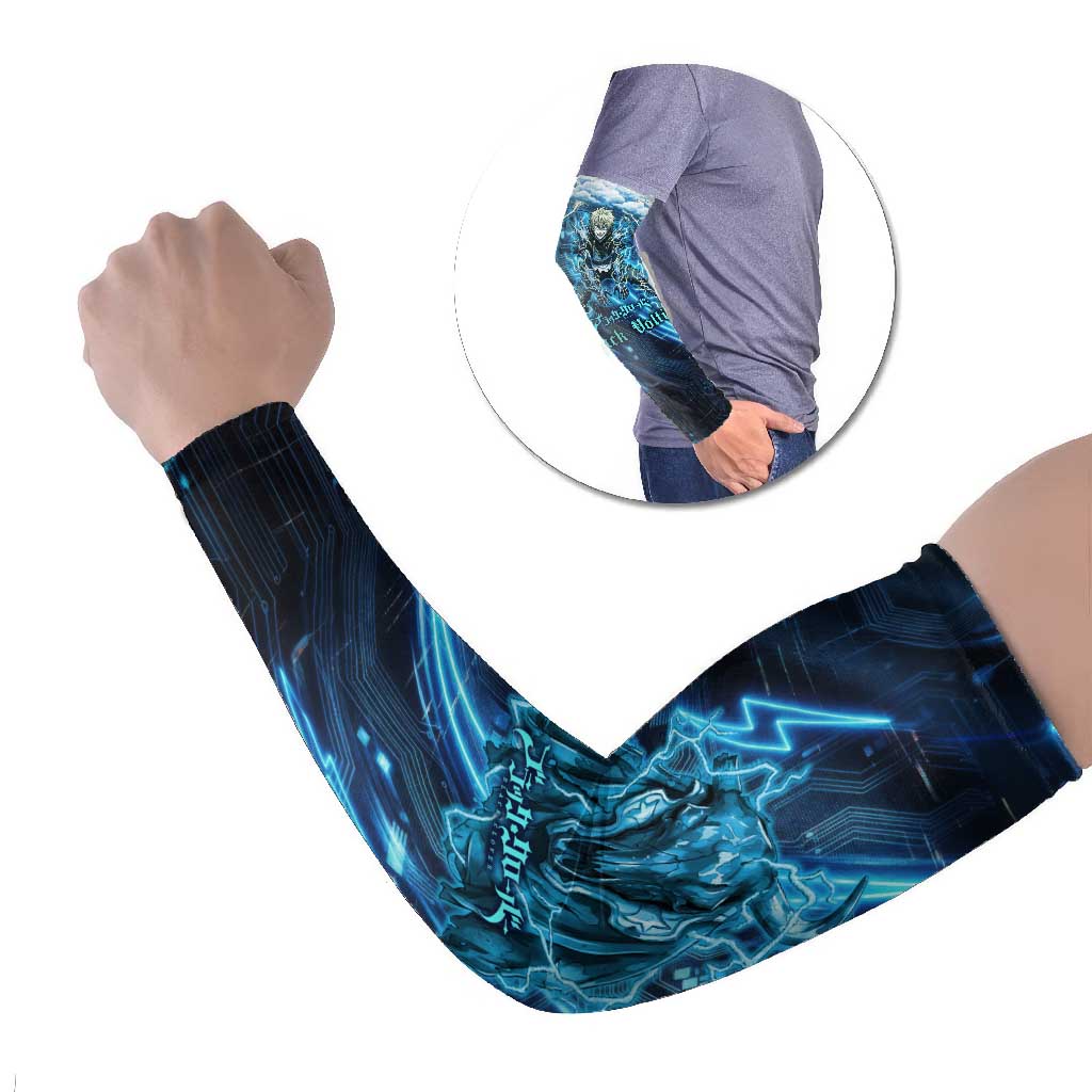Luck Voltia Black Clover Arm Sleeves Tech Lightning Anime Style with Electric Circuit Background