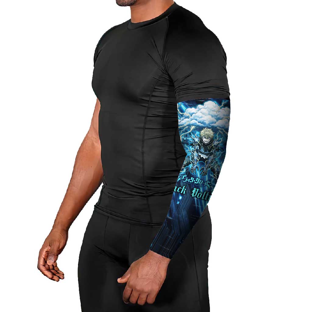 Luck Voltia Black Clover Arm Sleeves Tech Lightning Anime Style with Electric Circuit Background