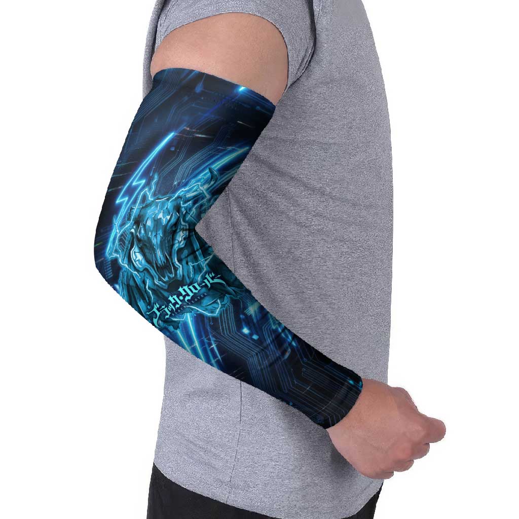 Luck Voltia Black Clover Arm Sleeves Tech Lightning Anime Style with Electric Circuit Background