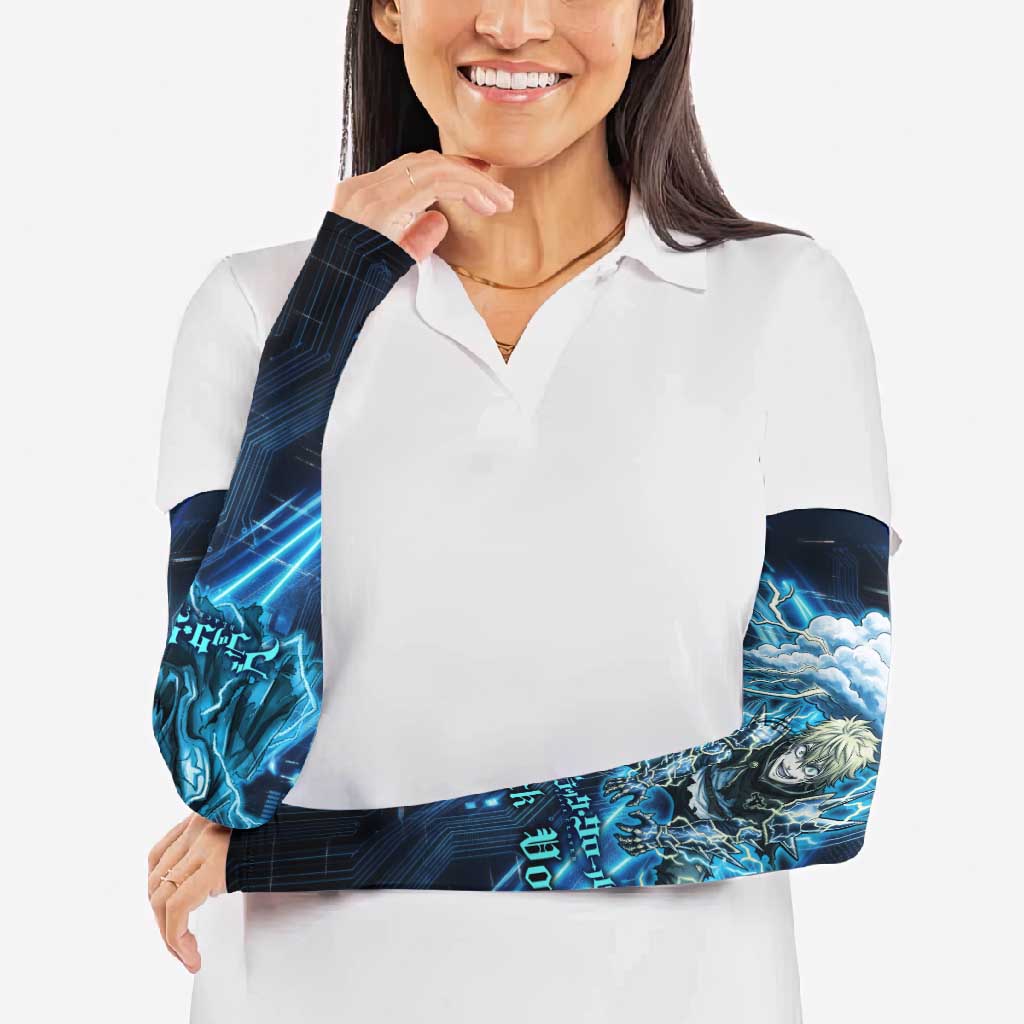 Luck Voltia Black Clover Arm Sleeves Tech Lightning Anime Style with Electric Circuit Background