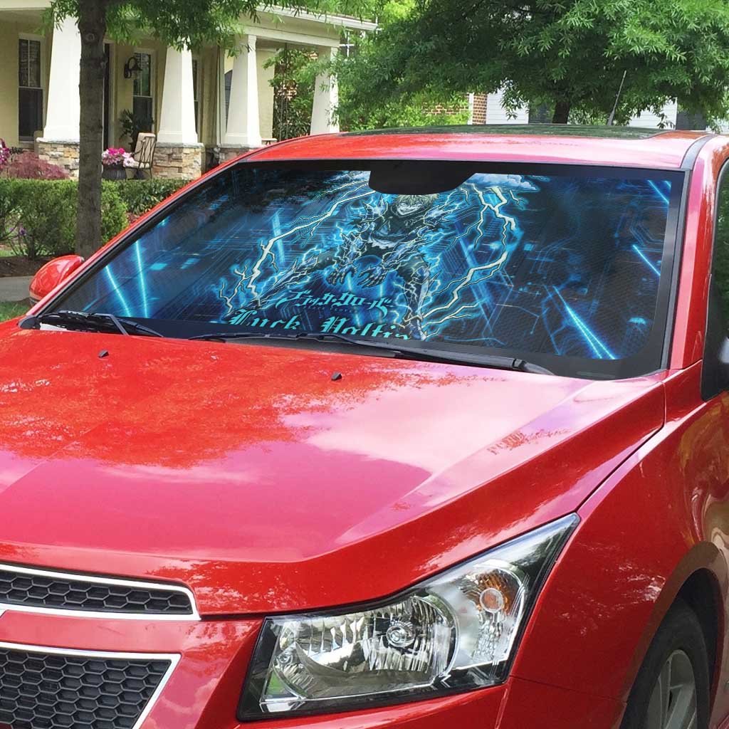 Luck Voltia Black Clover Auto Sun Shade Tech Lightning Anime Style with Electric Circuit Background