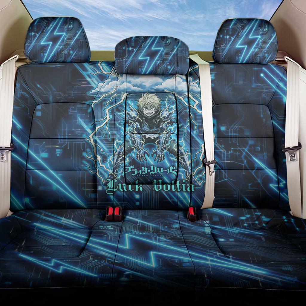 Luck Voltia Black Clover Back Car Seat Cover Tech Lightning Anime Style with Electric Circuit Background