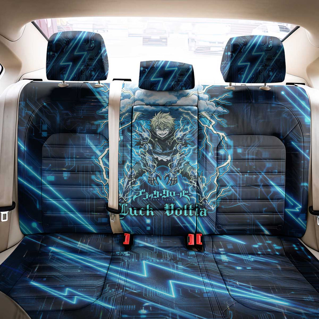 Luck Voltia Black Clover Back Car Seat Cover Tech Lightning Anime Style with Electric Circuit Background