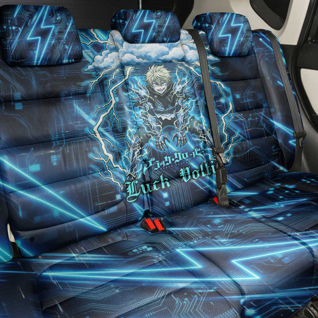 Luck Voltia Black Clover Back Car Seat Cover Tech Lightning Anime Style with Electric Circuit Background