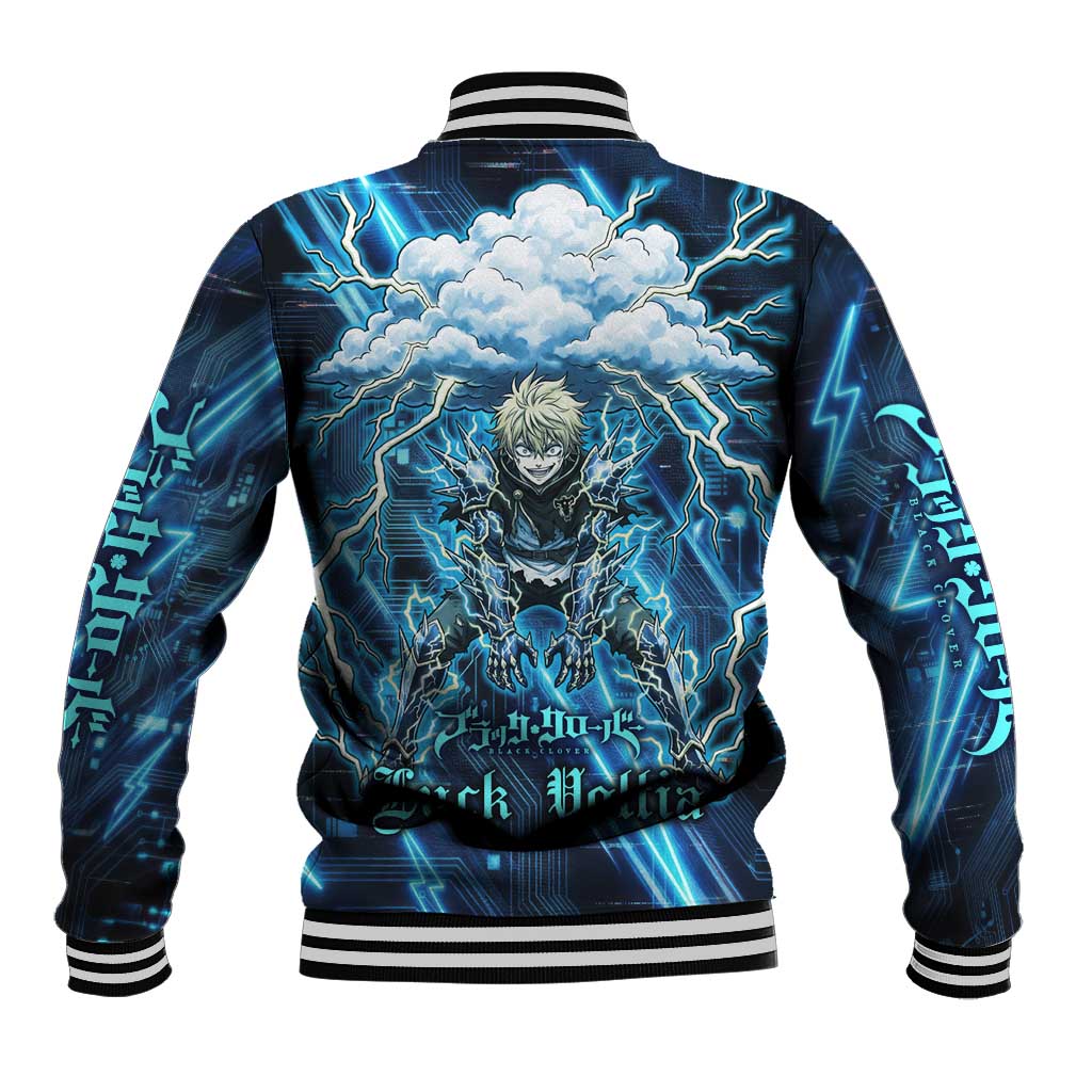 Luck Voltia Black Clover Baseball Jacket Tech Lightning Anime Style with Electric Circuit Background