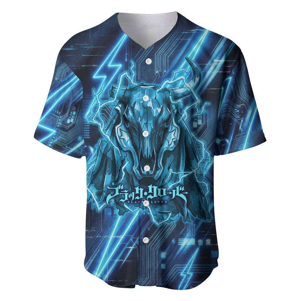 Luck Voltia Black Clover Baseball Jersey Tech Lightning Anime Style with Electric Circuit Background