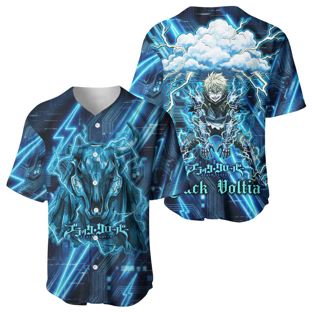 Luck Voltia Black Clover Baseball Jersey Tech Lightning Anime Style with Electric Circuit Background