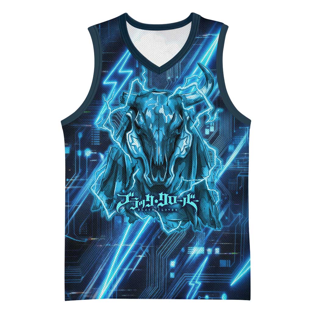 Luck Voltia Black Clover Basketball Jersey Tech Lightning Anime Style with Electric Circuit Background