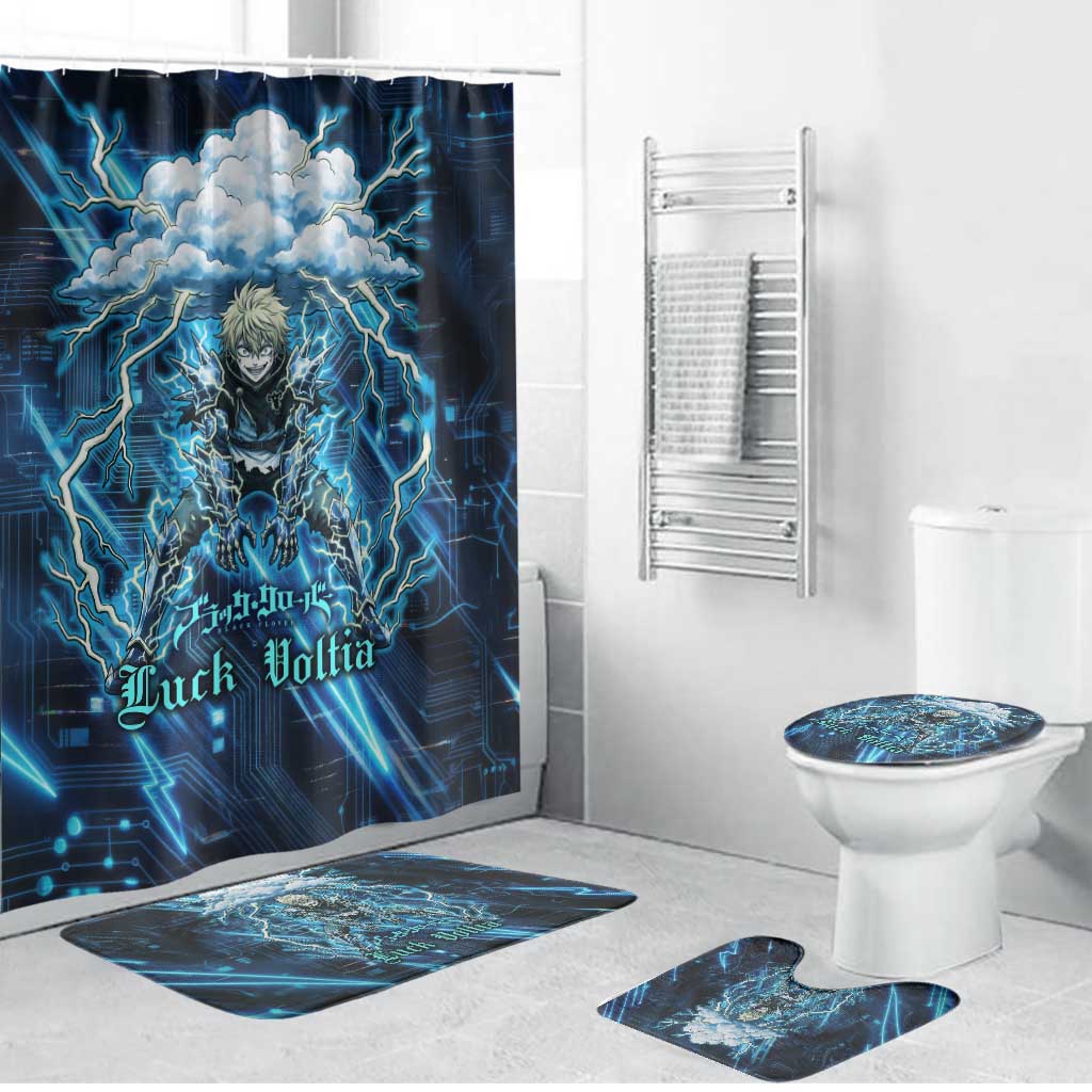 Luck Voltia Black Clover Bathroom Set Tech Lightning Anime Style with Electric Circuit Background