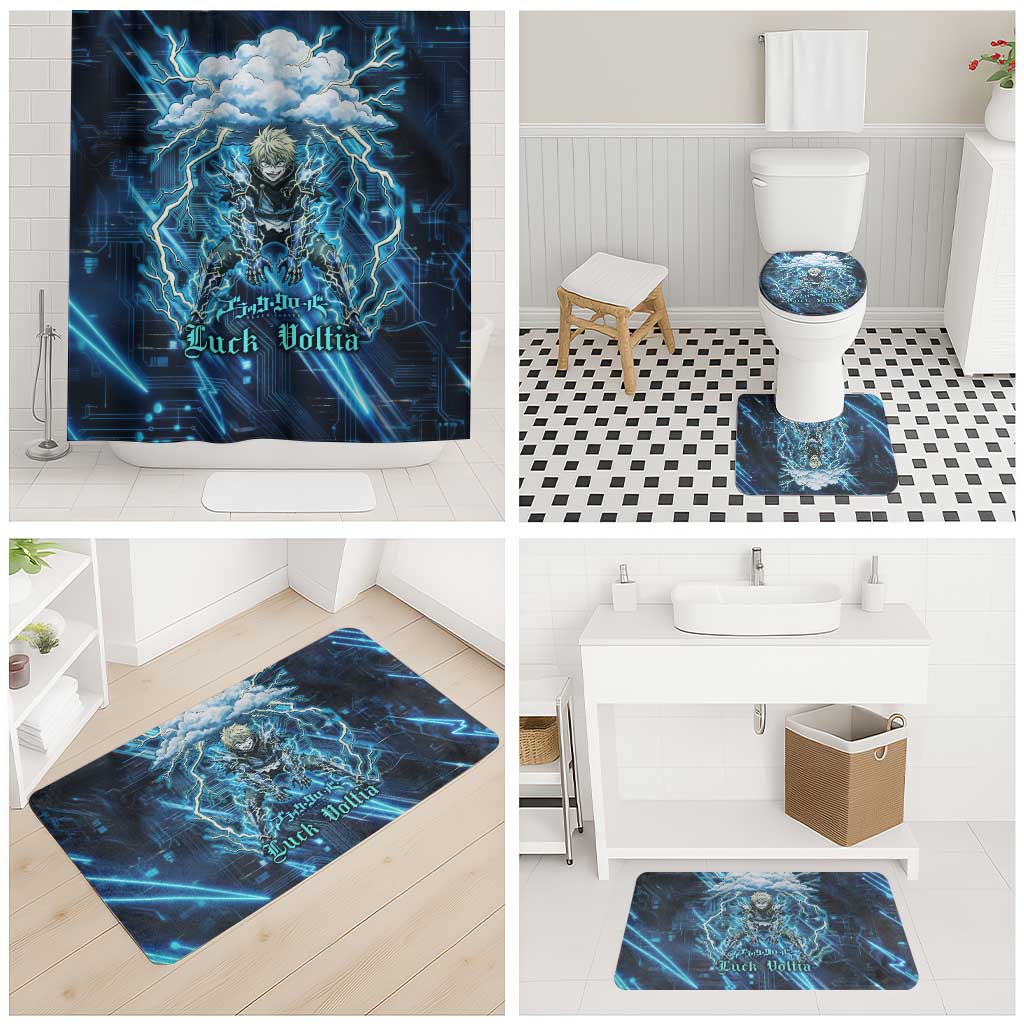 Luck Voltia Black Clover Bathroom Set Tech Lightning Anime Style with Electric Circuit Background