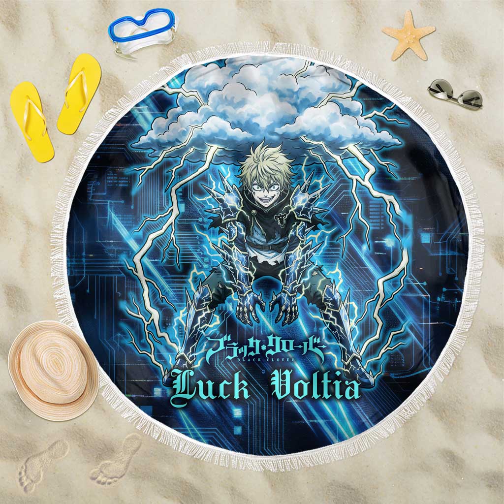 Luck Voltia Black Clover Beach Blanket Tech Lightning Anime Style with Electric Circuit Background
