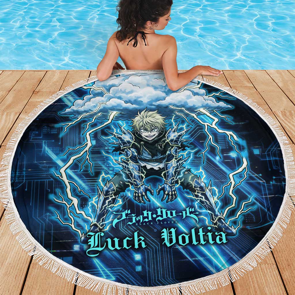 Luck Voltia Black Clover Beach Blanket Tech Lightning Anime Style with Electric Circuit Background