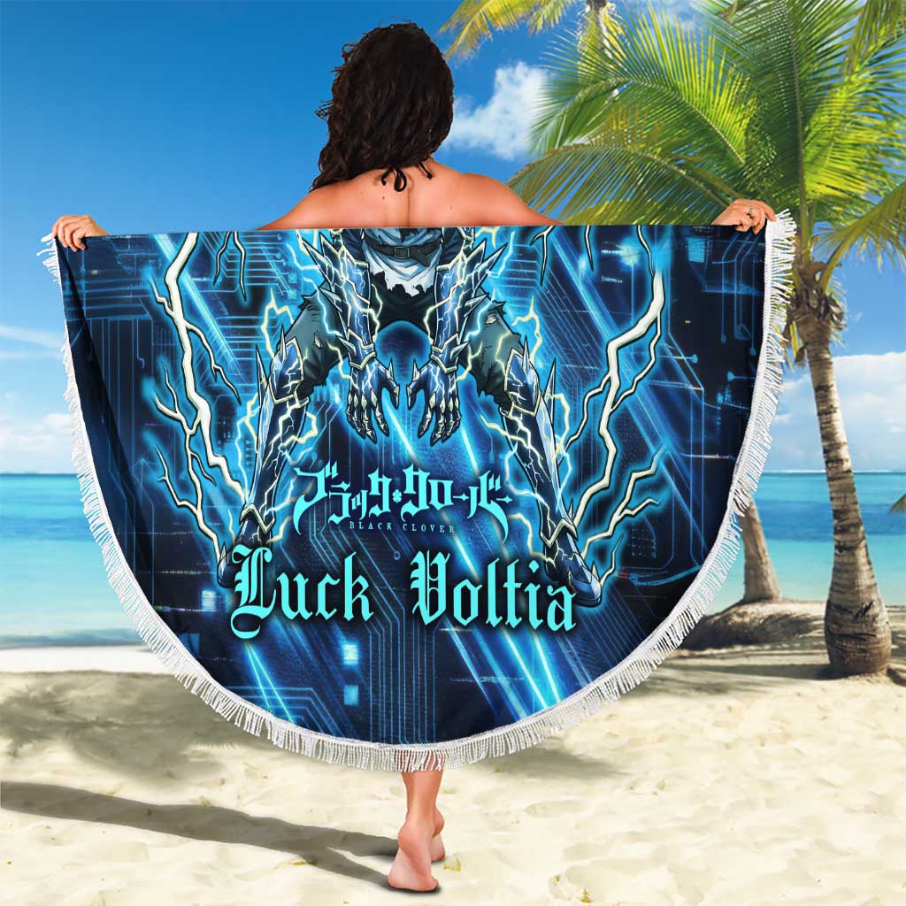 Luck Voltia Black Clover Beach Blanket Tech Lightning Anime Style with Electric Circuit Background