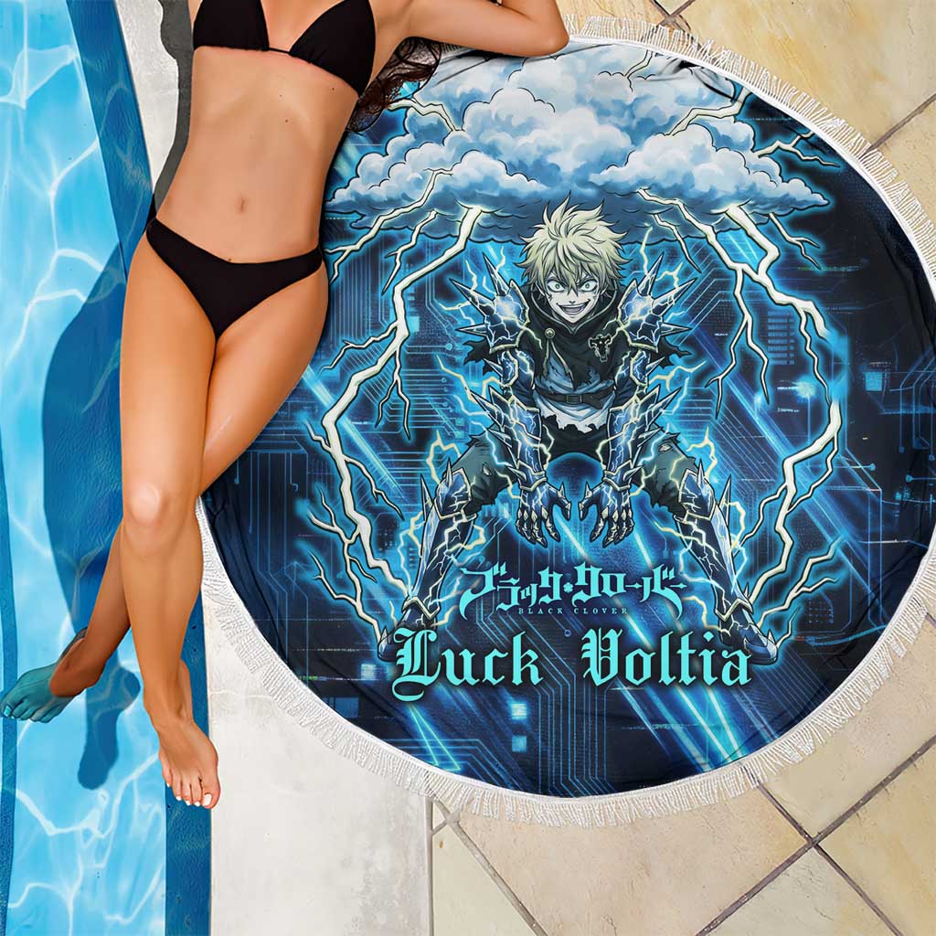 Luck Voltia Black Clover Beach Blanket Tech Lightning Anime Style with Electric Circuit Background