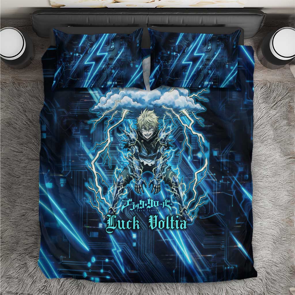 Luck Voltia Black Clover Bedding Set Tech Lightning Anime Style with Electric Circuit Background