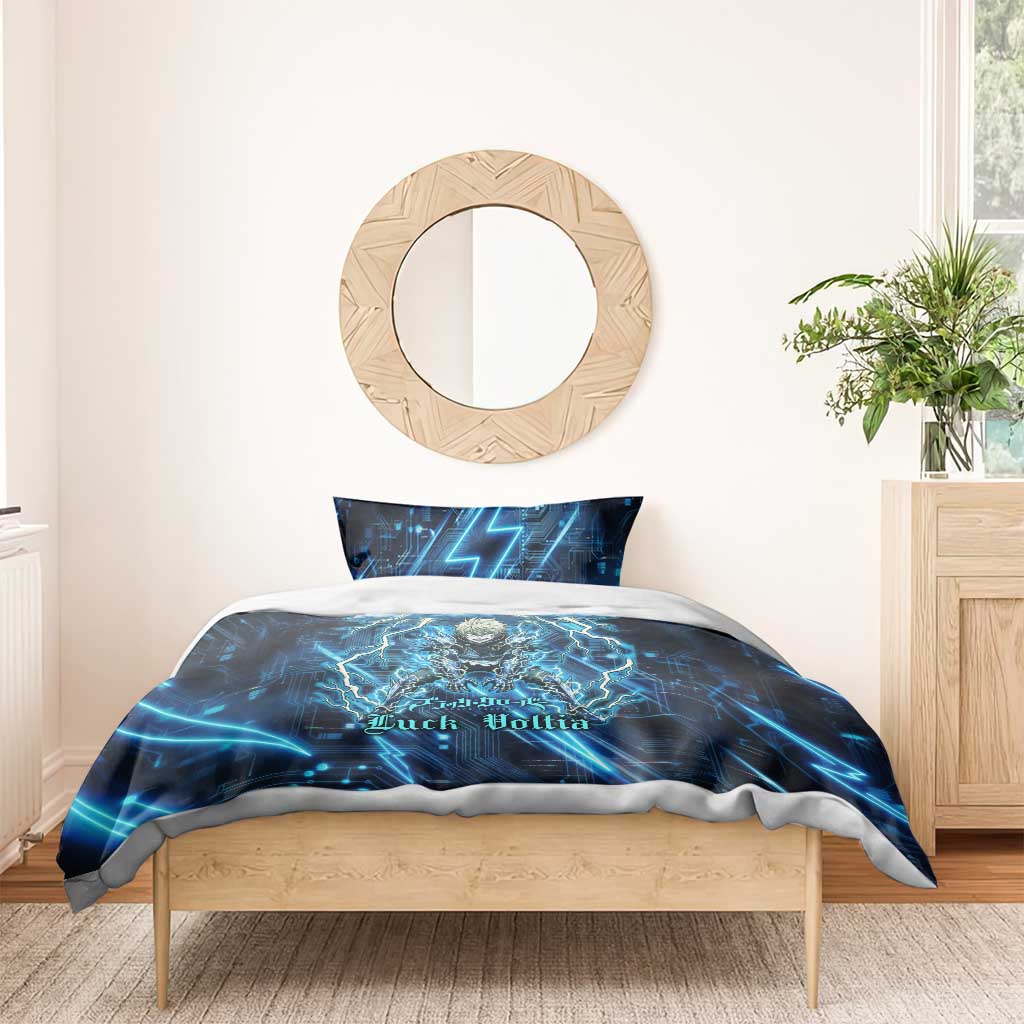 Luck Voltia Black Clover Bedding Set Tech Lightning Anime Style with Electric Circuit Background
