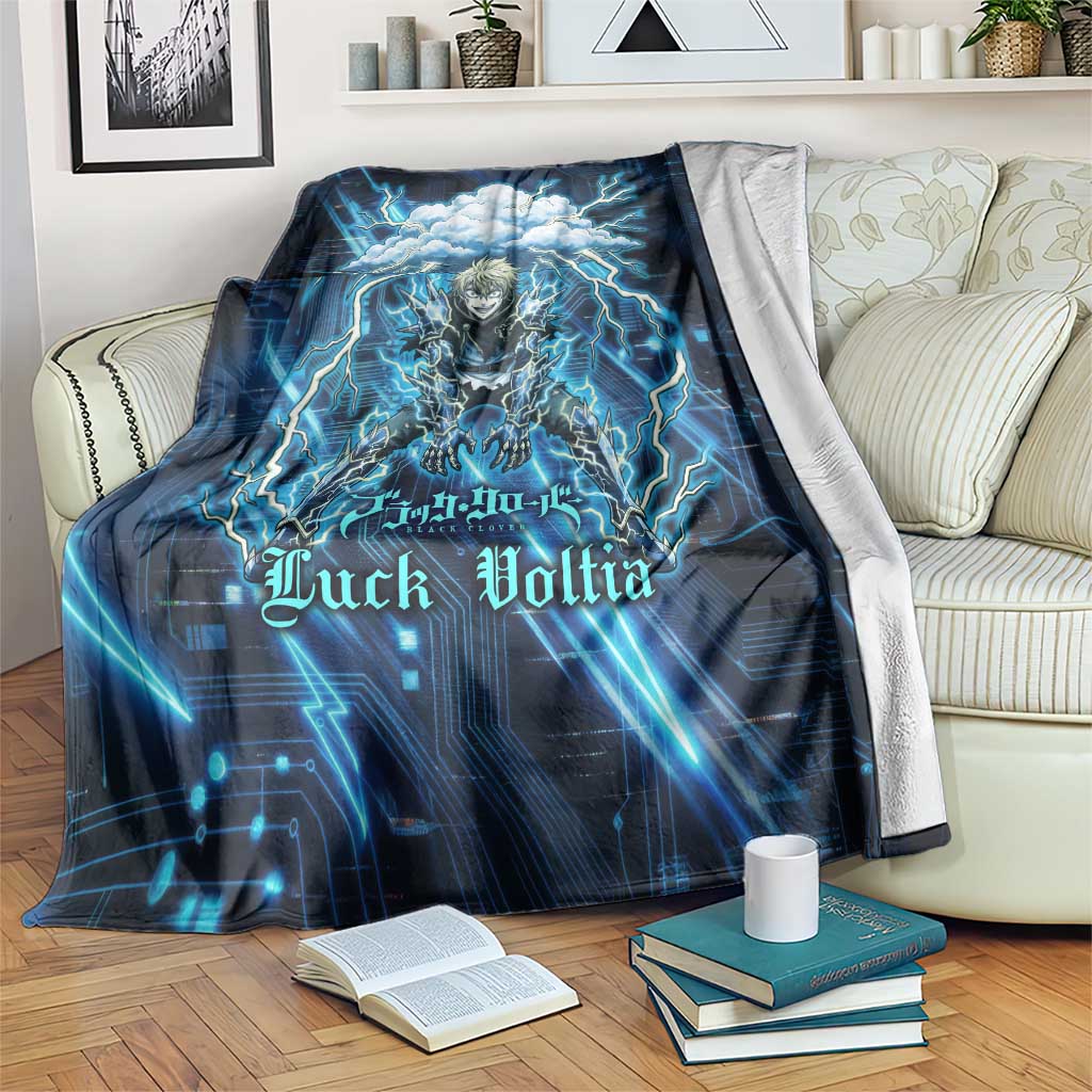 Luck Voltia Black Clover Blanket Tech Lightning Anime Style with Electric Circuit Background