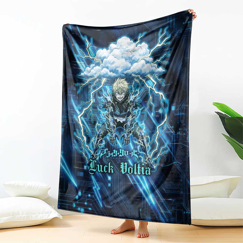 Luck Voltia Black Clover Blanket Tech Lightning Anime Style with Electric Circuit Background