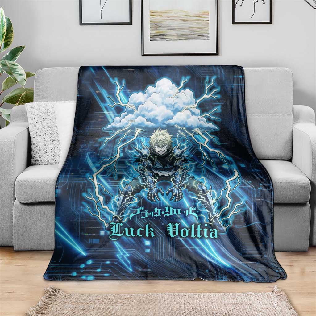 Luck Voltia Black Clover Blanket Tech Lightning Anime Style with Electric Circuit Background