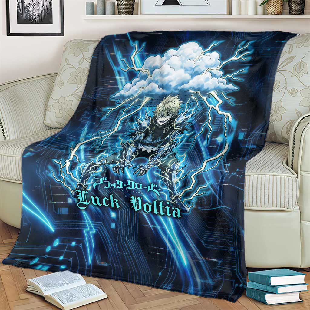 Luck Voltia Black Clover Blanket Tech Lightning Anime Style with Electric Circuit Background