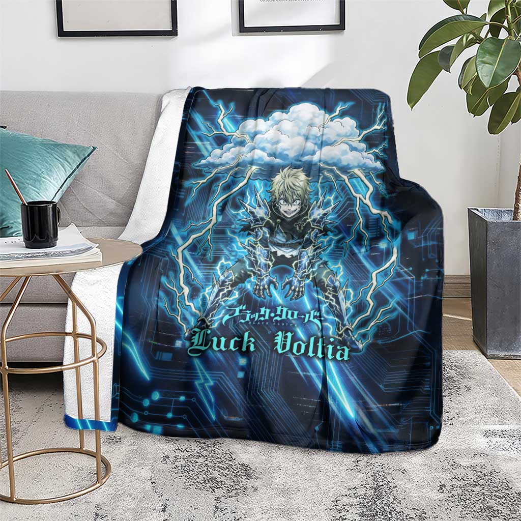 Luck Voltia Black Clover Blanket Tech Lightning Anime Style with Electric Circuit Background