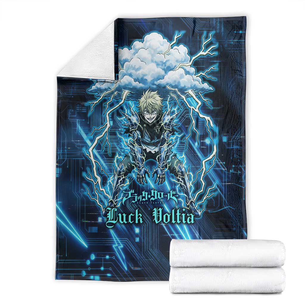Luck Voltia Black Clover Blanket Tech Lightning Anime Style with Electric Circuit Background